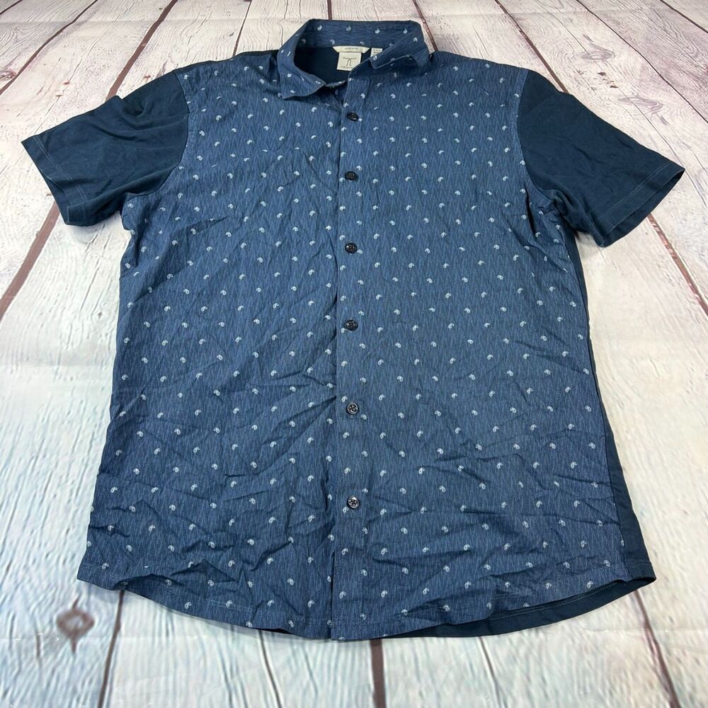 Tristan Mens Blue Pasley Fitted Short Sleeve Button Up Shirt Medium 15 1/2